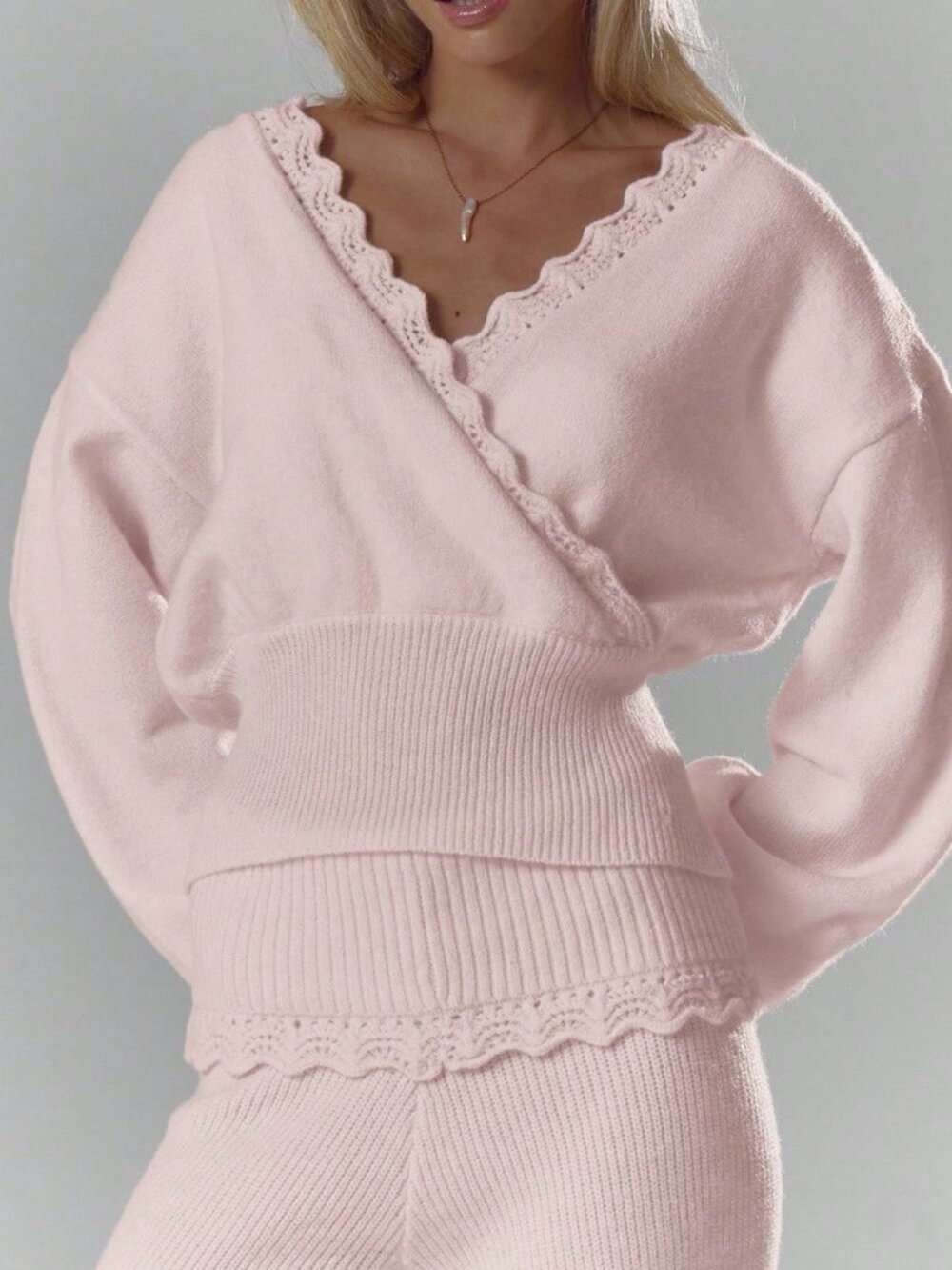 Baby Pink Casual Women's Sweater - Picture 5 of 6